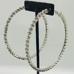 Giant hoop earrings rhinestone prong set vintage pierced massive size